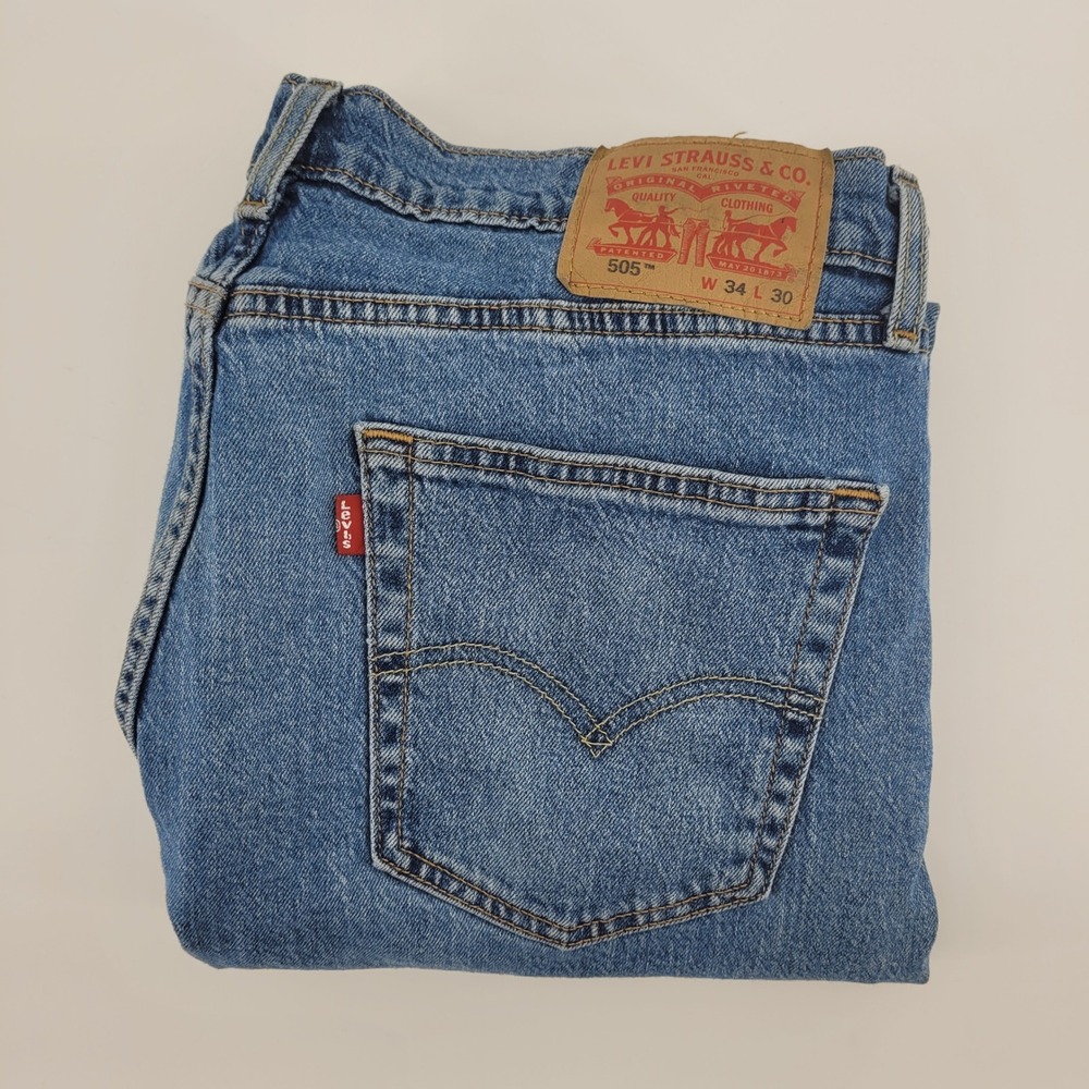 Levi's 505 Regular Fit Jeans 34x30‎ Blue Denim Straight Leg Mens